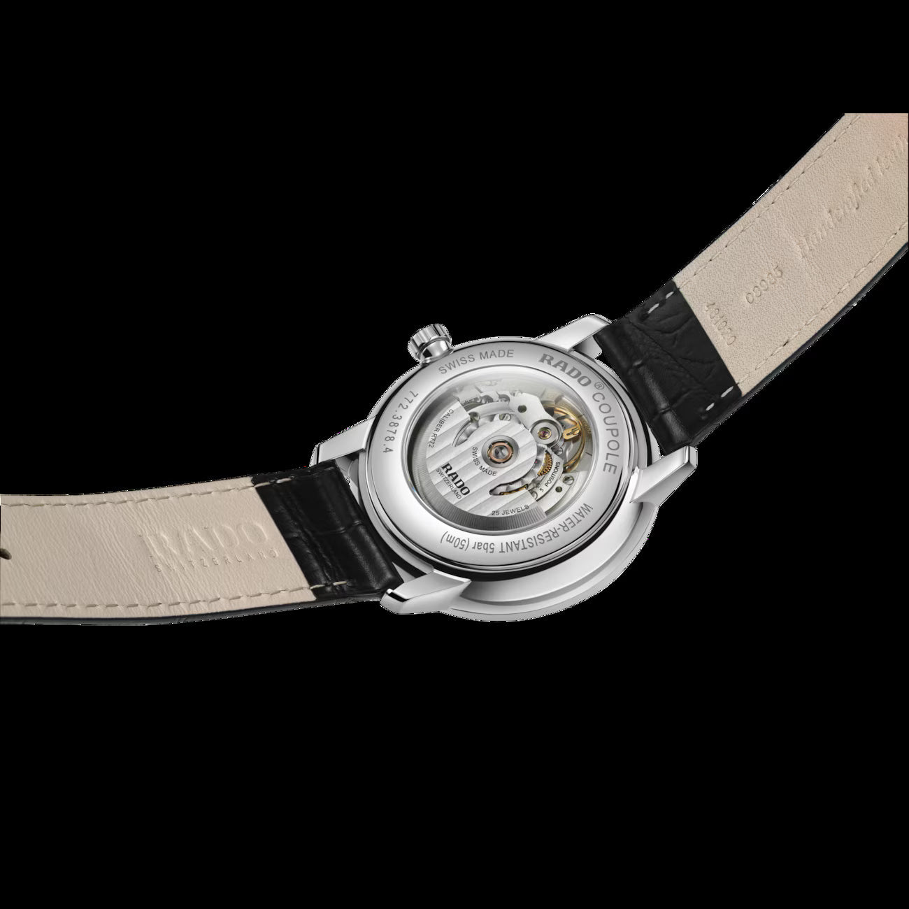 Rado R22878045 – Men's Coupole Classic Automatic Watch, 41mm Stainless Steel, White Dial, Black Leather Strap, 80H Power Reserve, 50M WR