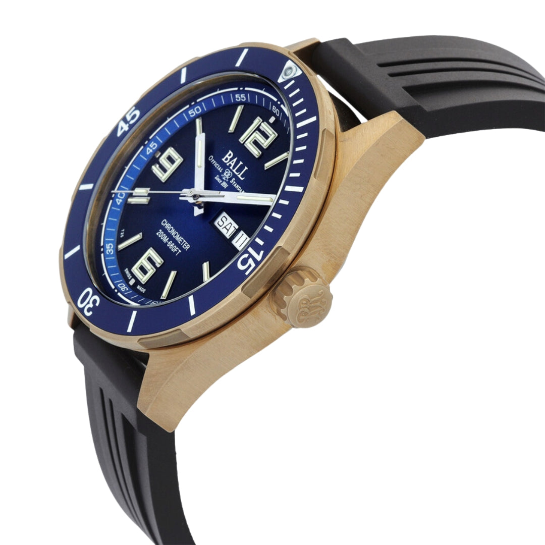 Ball Roadmaster DM3070B-P1CJ-BE – Women's 42mm Swiss Automatic Bronze Dive Watch with Blue Dial, Rubber Strap & 200M Water Resistance