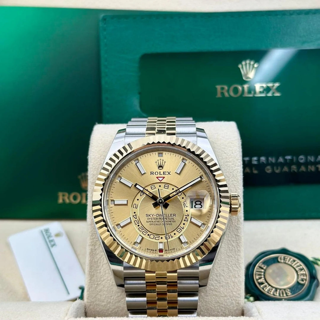 Rolex Sky-Dweller 42mm Champagne Dial 18kt Yellow Gold & Stainless Steel Jubilee Watch 336933-0002