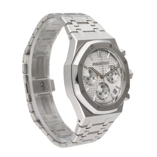 Silver watch with detailed face on a white background