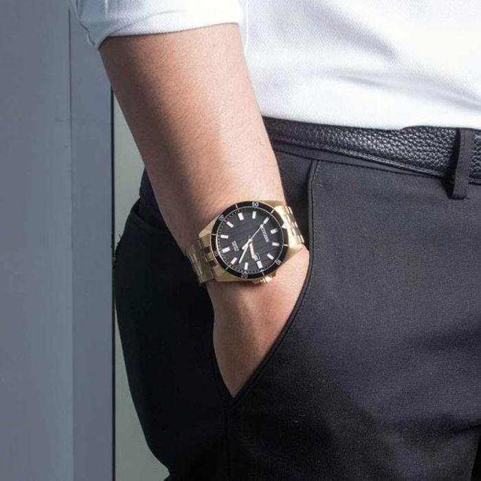 Citizen Quartz BI5052-59E – Men's Gold-Tone Stainless Steel Bracelet Watch with Black Dial & Sapphire Crystal