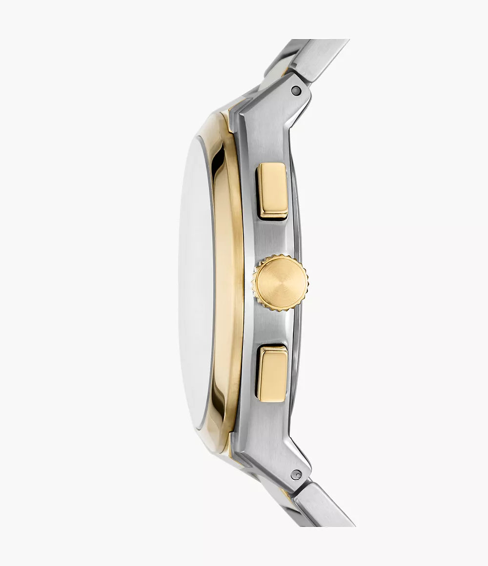 Fossil Everett Chronograph Quartz Men’s Watch FS5796 – 42mm Cream Dial, Two-Tone Stainless Steel Bracelet, Gold-Tone Bezel, Date Display, 50M Water Resistance