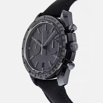 Black watch with detailed face on a white background