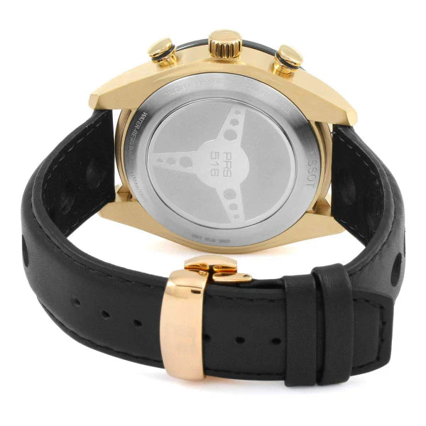 Tissot PRS 516 45mm Black Dial Rose Gold Bezel Leather Strap Automatic Chronograph Men’s Watch T925.427.46.051.01 | Luxero