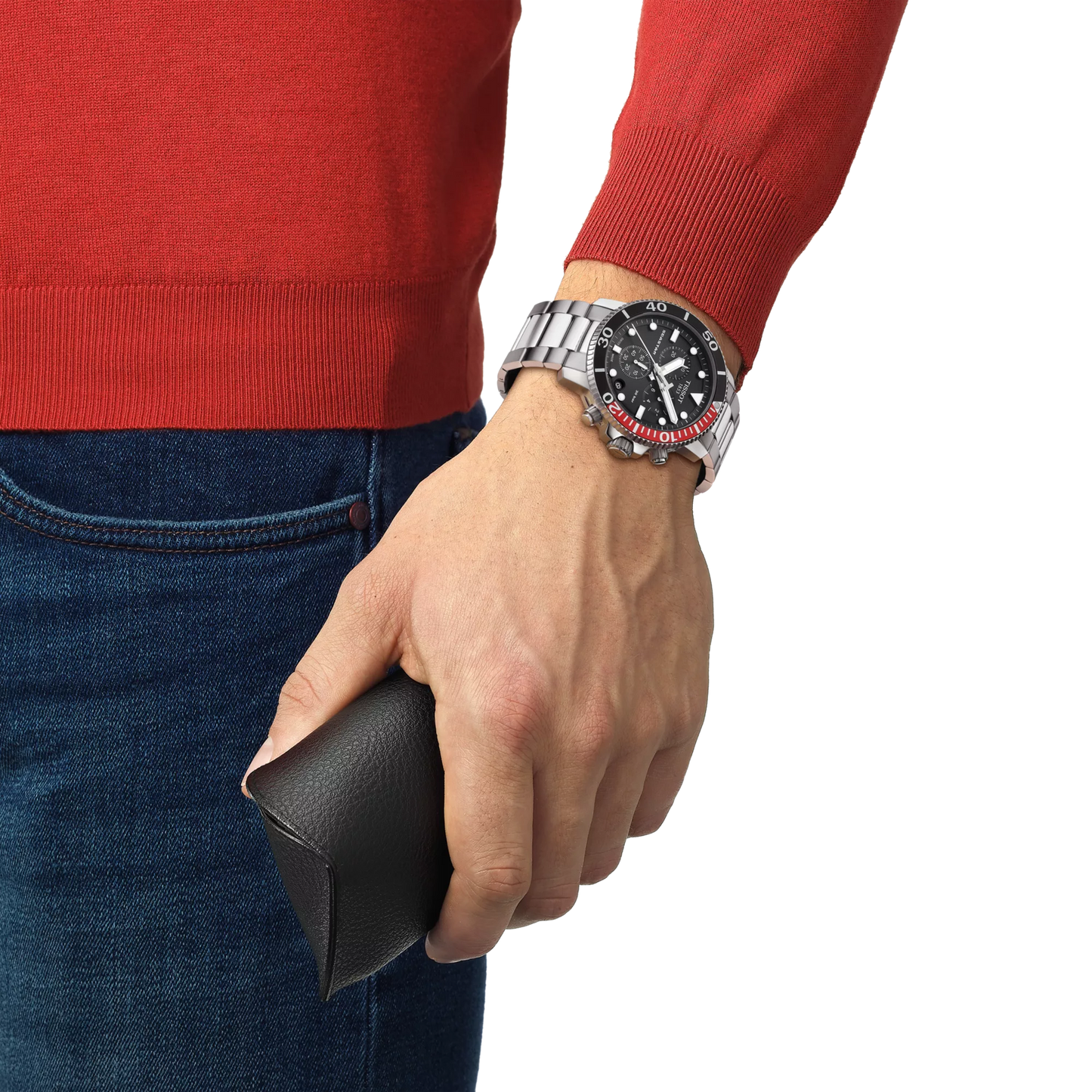 Tissot Seastar 1000 Chronograph Quartz Dive Watch with Black Dial & Red Bezel T120.417.11.051.01