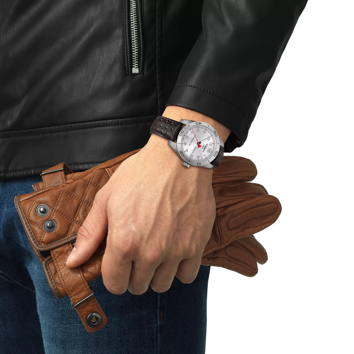 Tissot PRS 516 Powermatic 80 Silver Dial Automatic Watch with Brown Leather Strap T131.430.16.032.00