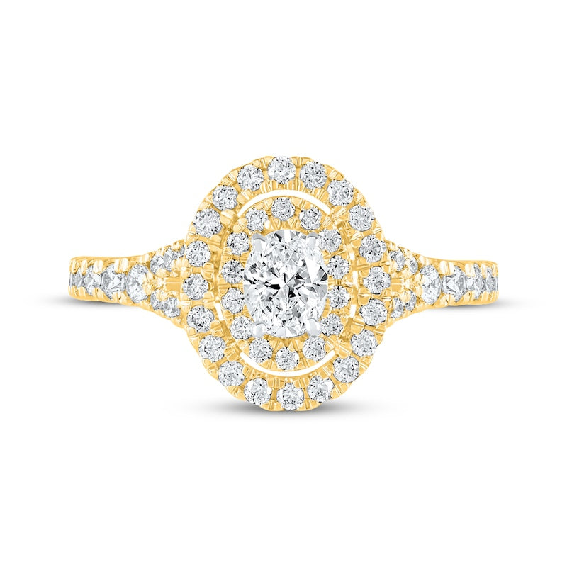 1 CT. T.W. Oval Lab-Grown Diamond Double Halo Split-Shank Ring (14K White Gold)