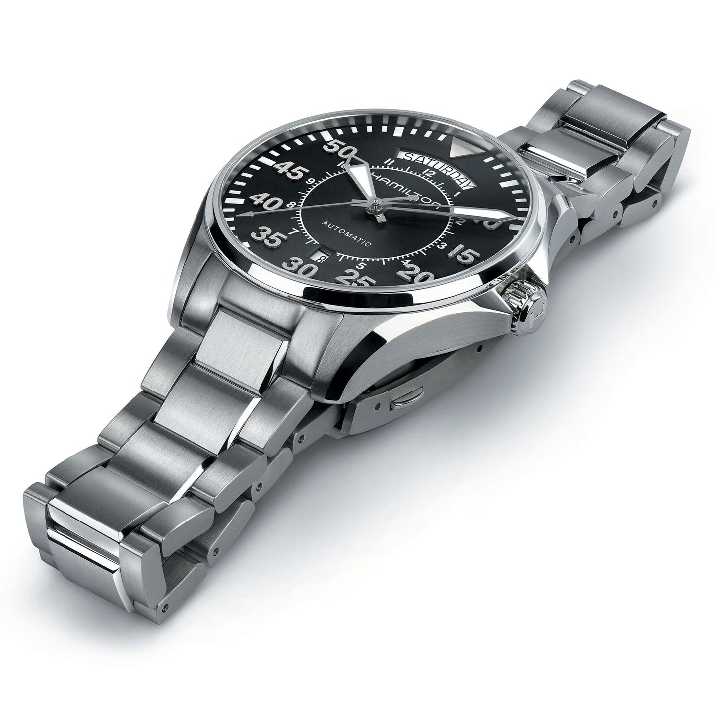 Hamilton Khaki Aviation Pilot Day Date Automatic Black Dial 42mm Men’s Watch H64615135 – Stainless Steel Bracelet, Calibre H-40, 80-Hour Power Reserve, 100M WR