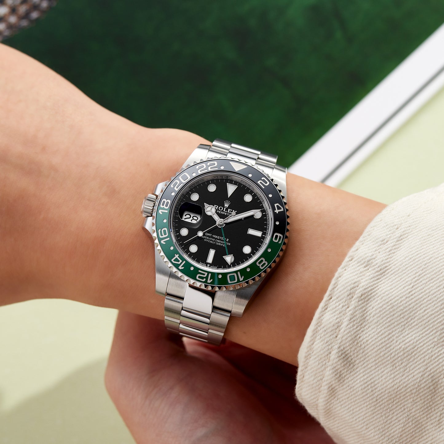 Rolex GMT-Master II Black Dial Black Green Bezel Stainless Steel Watch 126720VTNR-0001