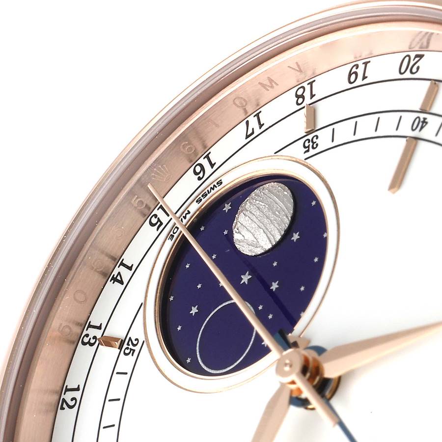 Rolex Cellini Moonphase White Dial Automatic 18K Everose Gold Brown Leather Men's Watch 50535WSBRL