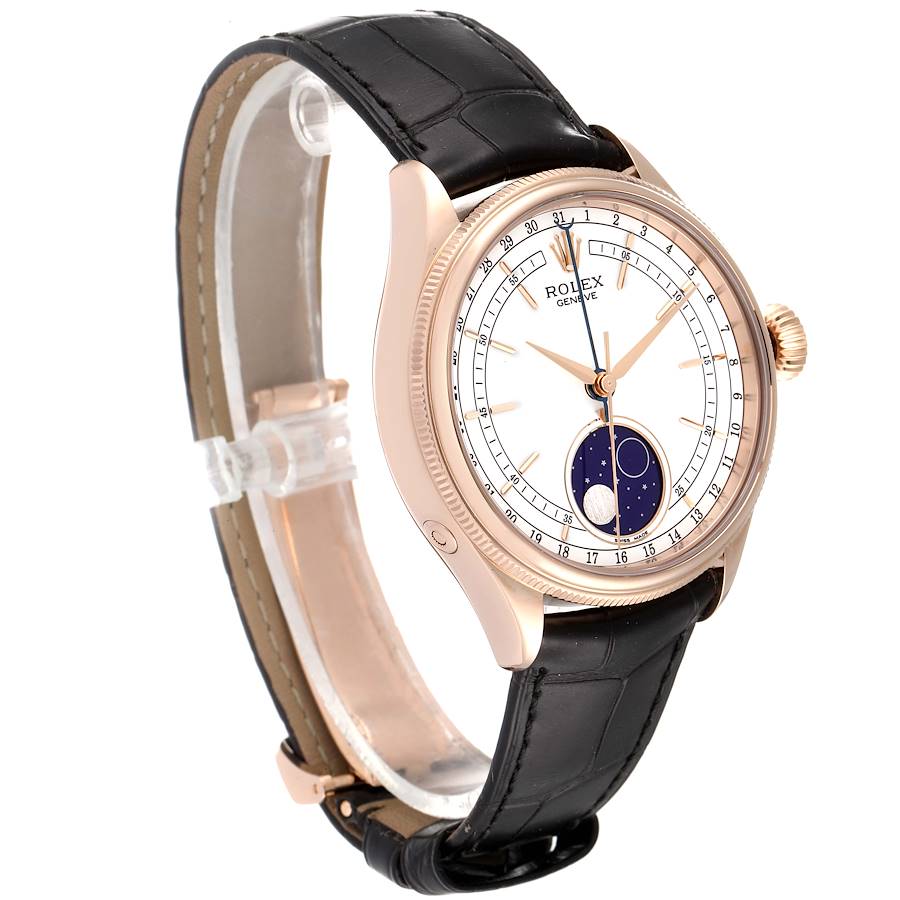 Rolex Cellini Moonphase White Dial Automatic 18K Everose Gold Brown Leather Men's Watch 50535WSBRL