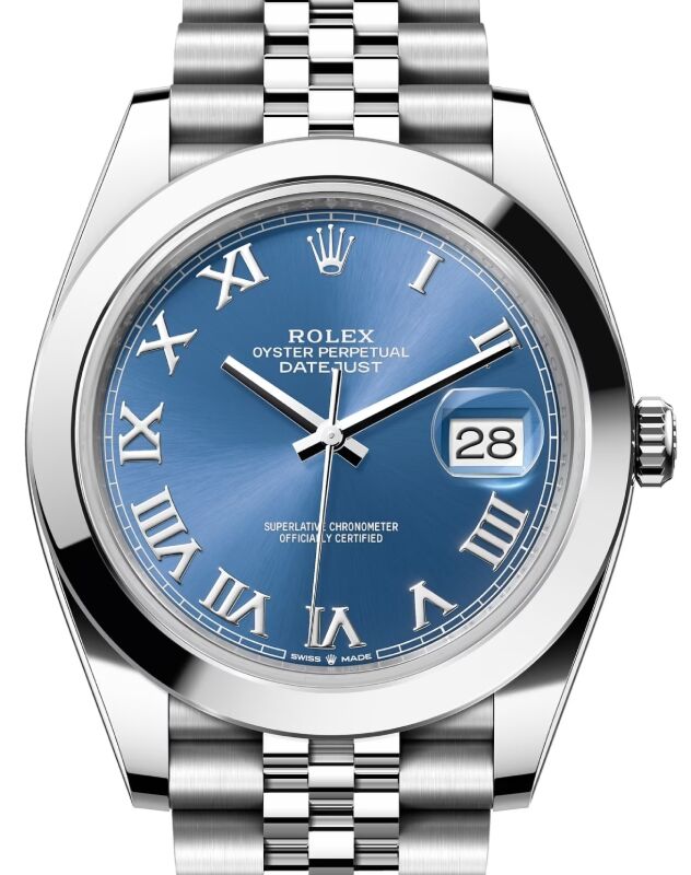 Rolex Datejust 41 Blue Dial Smooth Bezel Roman Numerals Stainless Steel Watch 126300BLRJ
