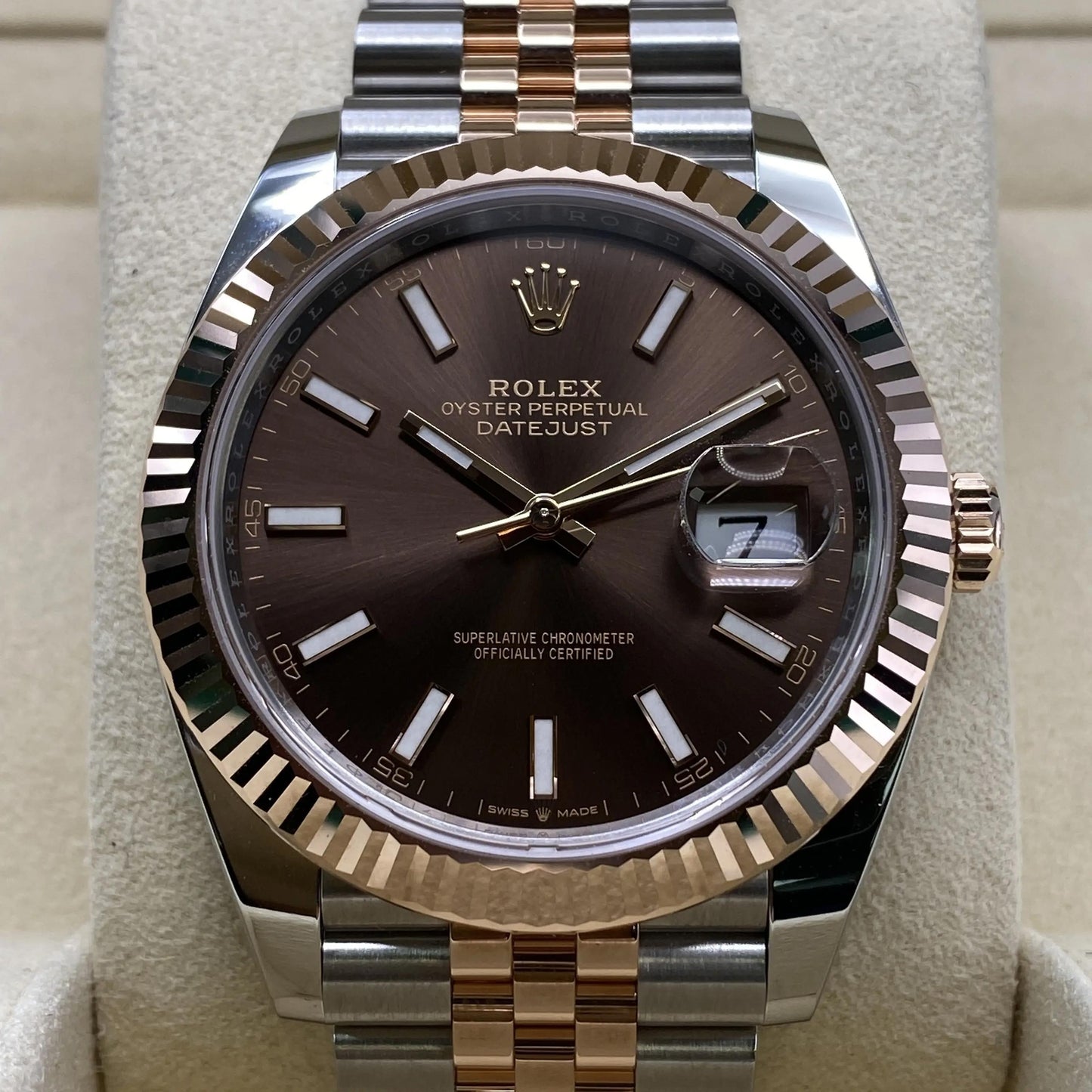 Rolex Datejust 41 Chocolate Dial Fluted Bezel Two-Tone Everose Gold Watch 126331