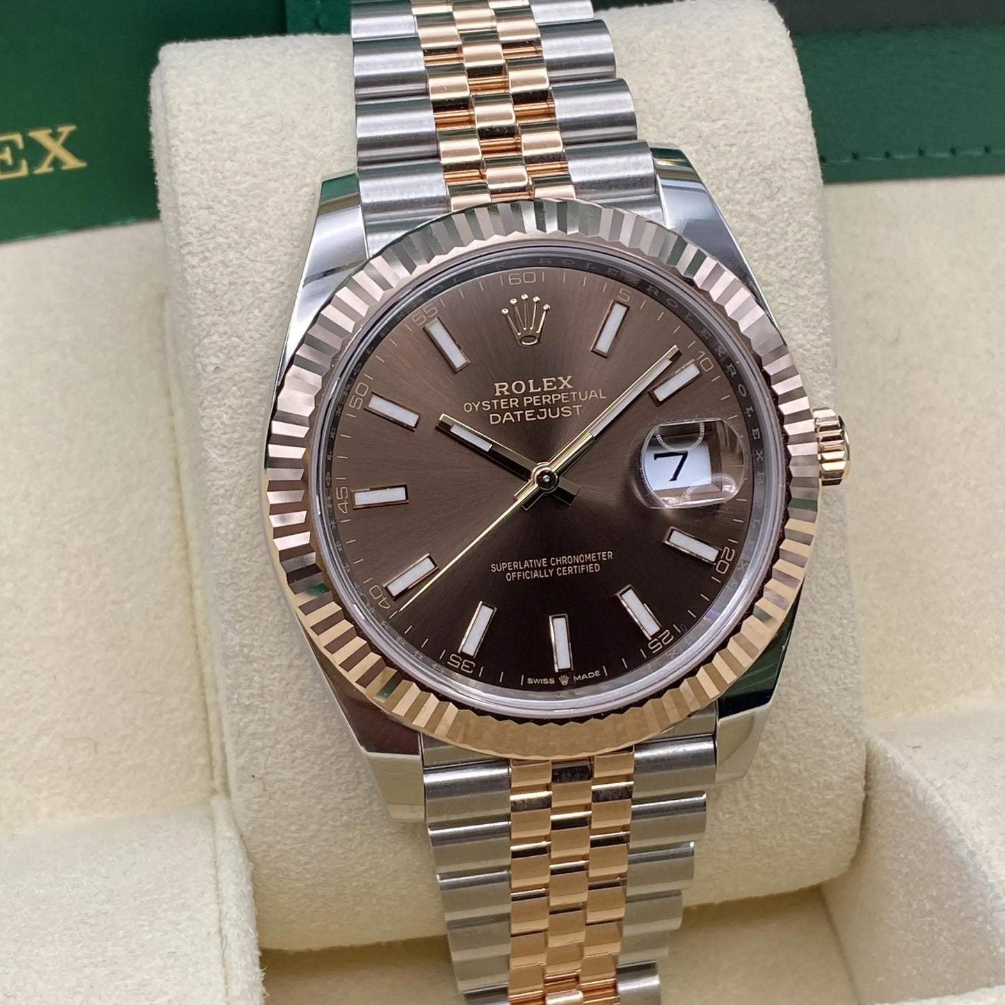 Rolex Datejust 41 Chocolate Dial Fluted Bezel Two-Tone Everose Gold Watch 126331