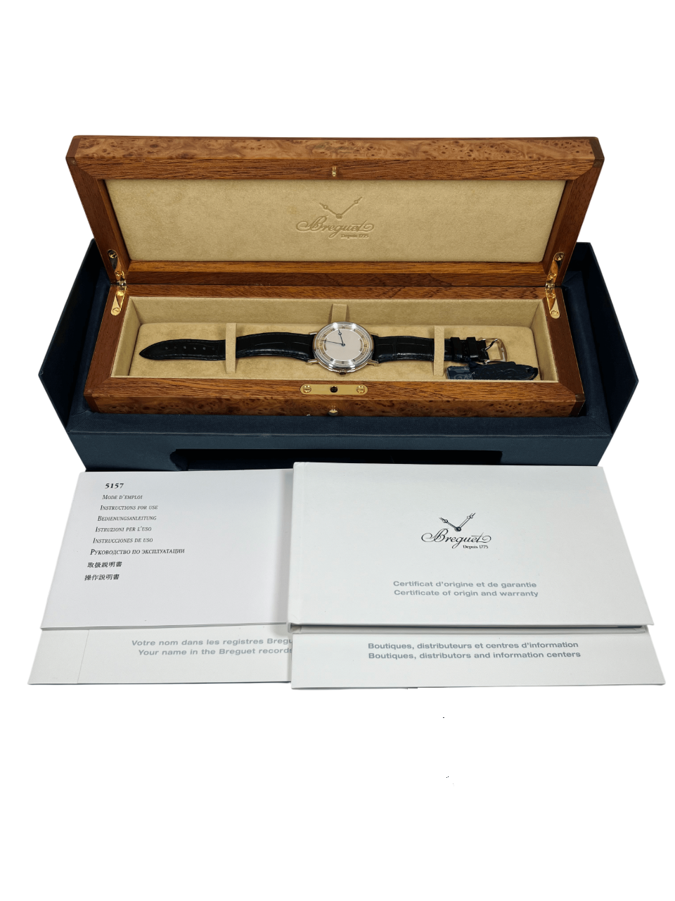 Breguet Classique 5157BB/11/9V6 Men’s 38mm Ultra-Thin White Gold Automatic Watch – Silver Dial, Black Leather Strap