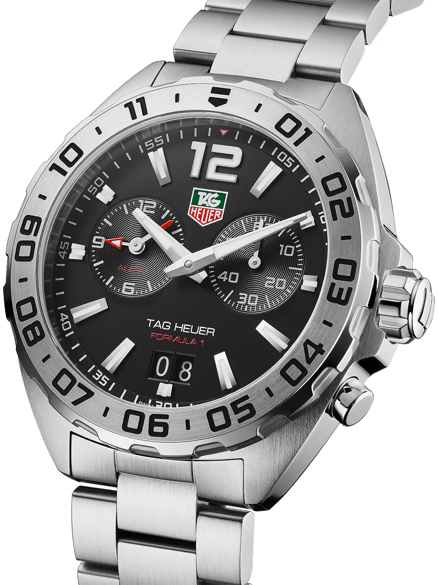 Tag Heuer Formula 1 WAZ111A.BA0875 Men’s 41mm Black Dial Quartz Alarm Watch – Stainless Steel Bracelet, 200M Water Resistance