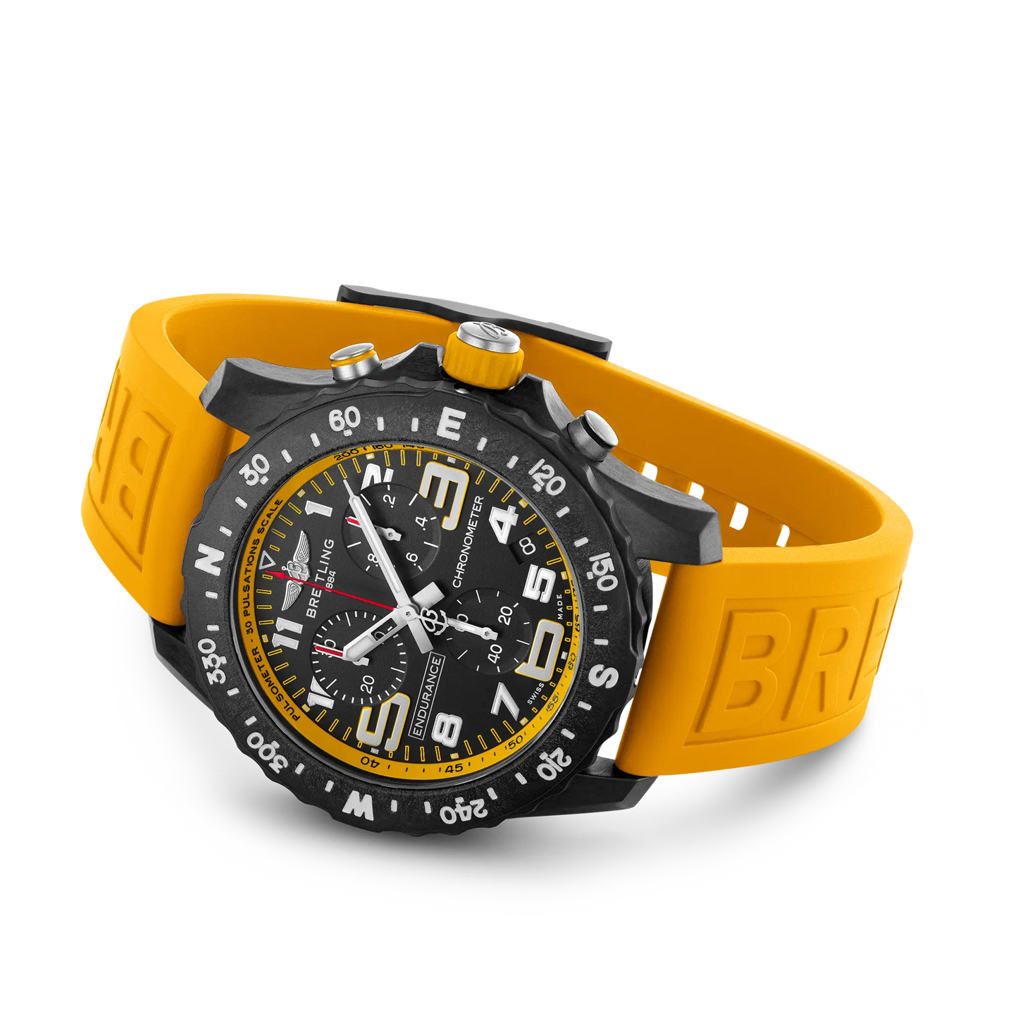 Breitling Endurance Pro X82310A41B1S1 – 44mm Men's Swiss Quartz Chronograph Watch with Black Dial, Yellow Rubber Strap & Lightweight Breitlight Case