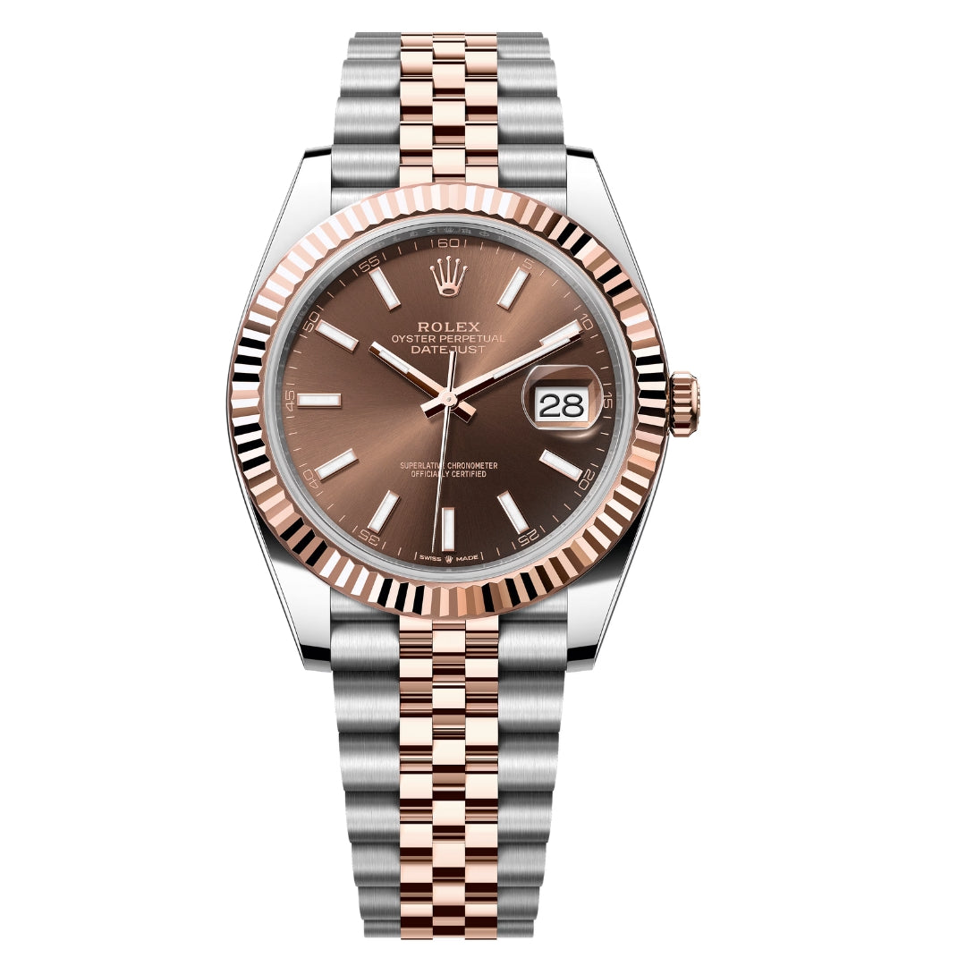 Rolex Datejust 41 Chocolate Dial Fluted Bezel Two-Tone Everose Gold Watch 126331