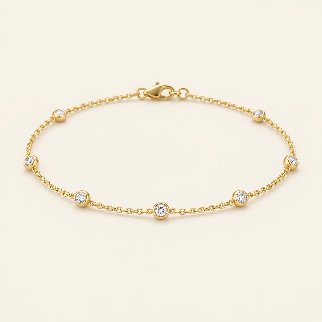 Illustrative 1.00 CT TW Bezel Station Lab-Grown Diamond Bracelet in 14K Gold