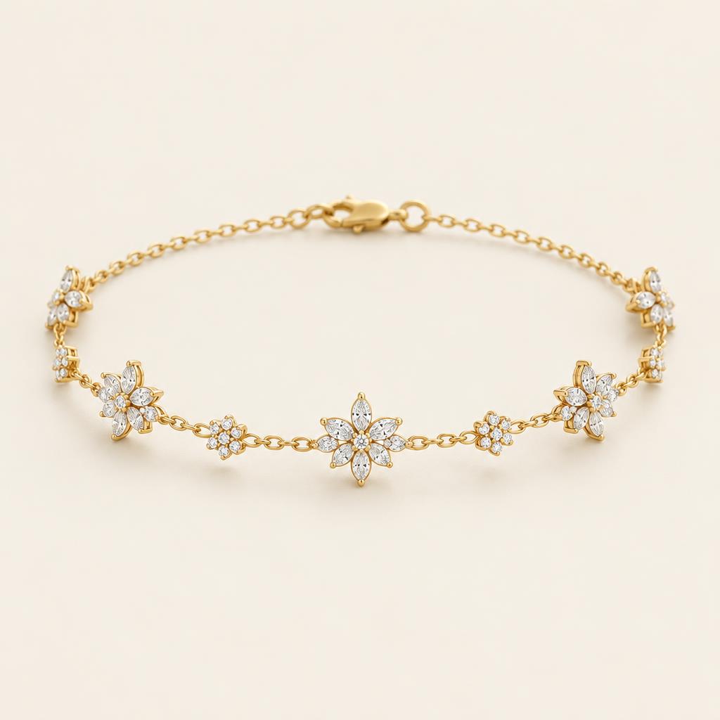 Illustrative 3.00 CT TW Floral Cluster Lab-Grown Diamond Bracelet in 14K Gold