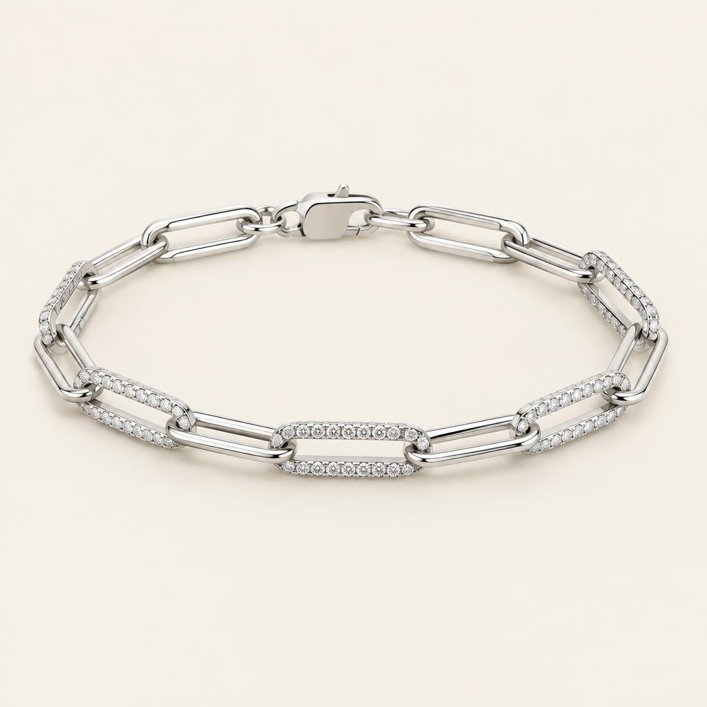 Illustrative 1.50 CT TW Lab-Grown Diamond Paperclip Chain Bracelet in 14K Gold