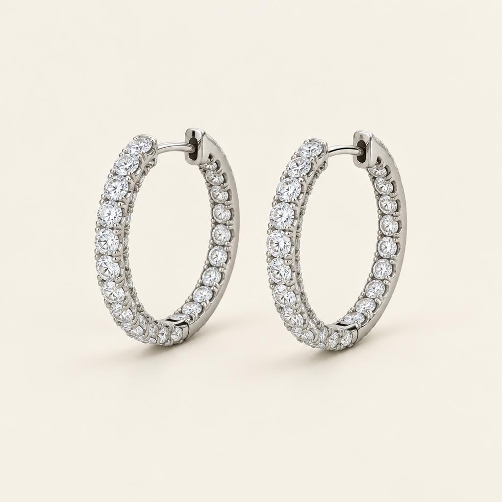 Illustrative matched pair: 2.00 CT TW Lab-Grown Diamond Inside-Out Hoop Earrings in 14K Gold