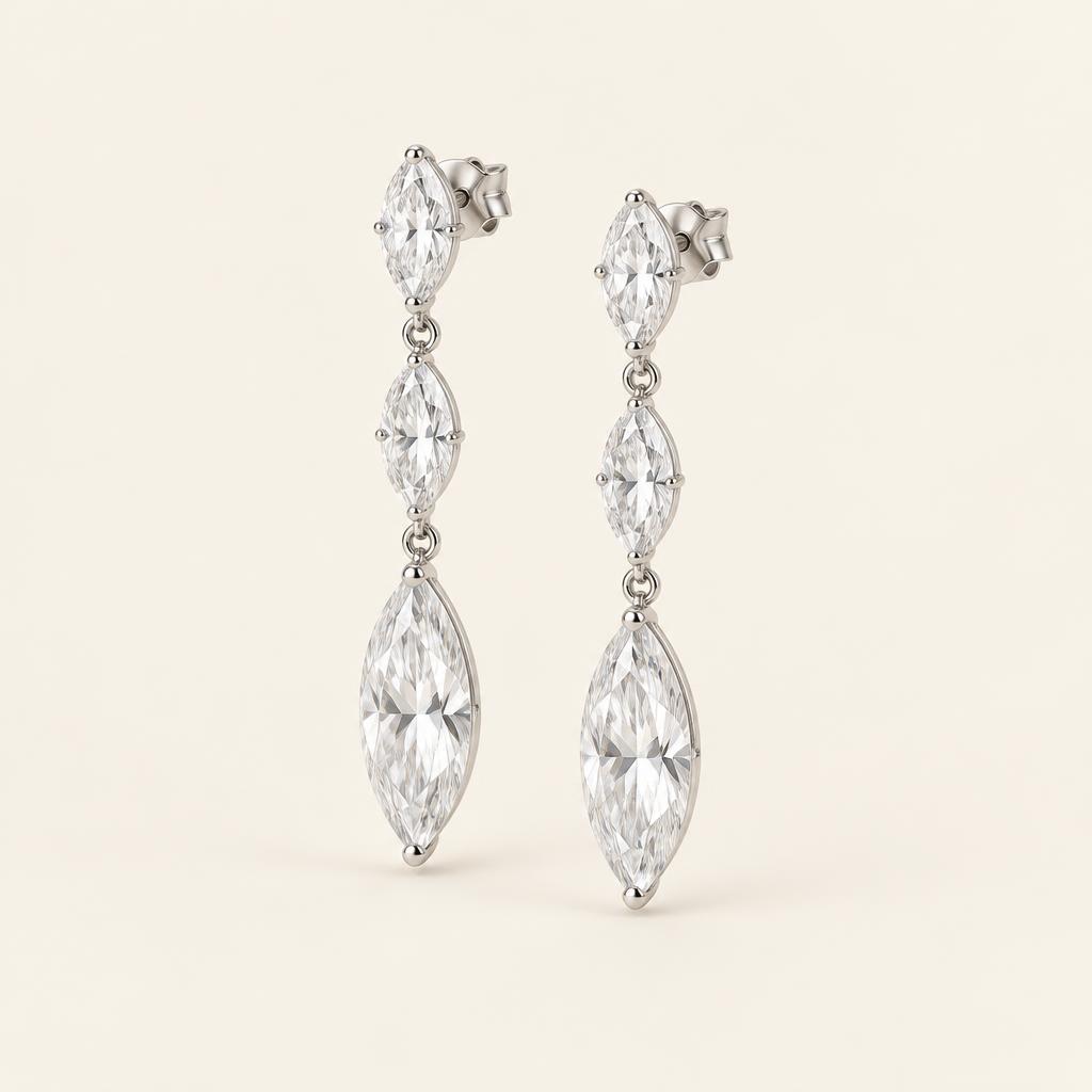 Illustrative matched pair: 3.00 CT TW Marquise Lab-Grown Diamond Dangle Earrings in 14K Gold