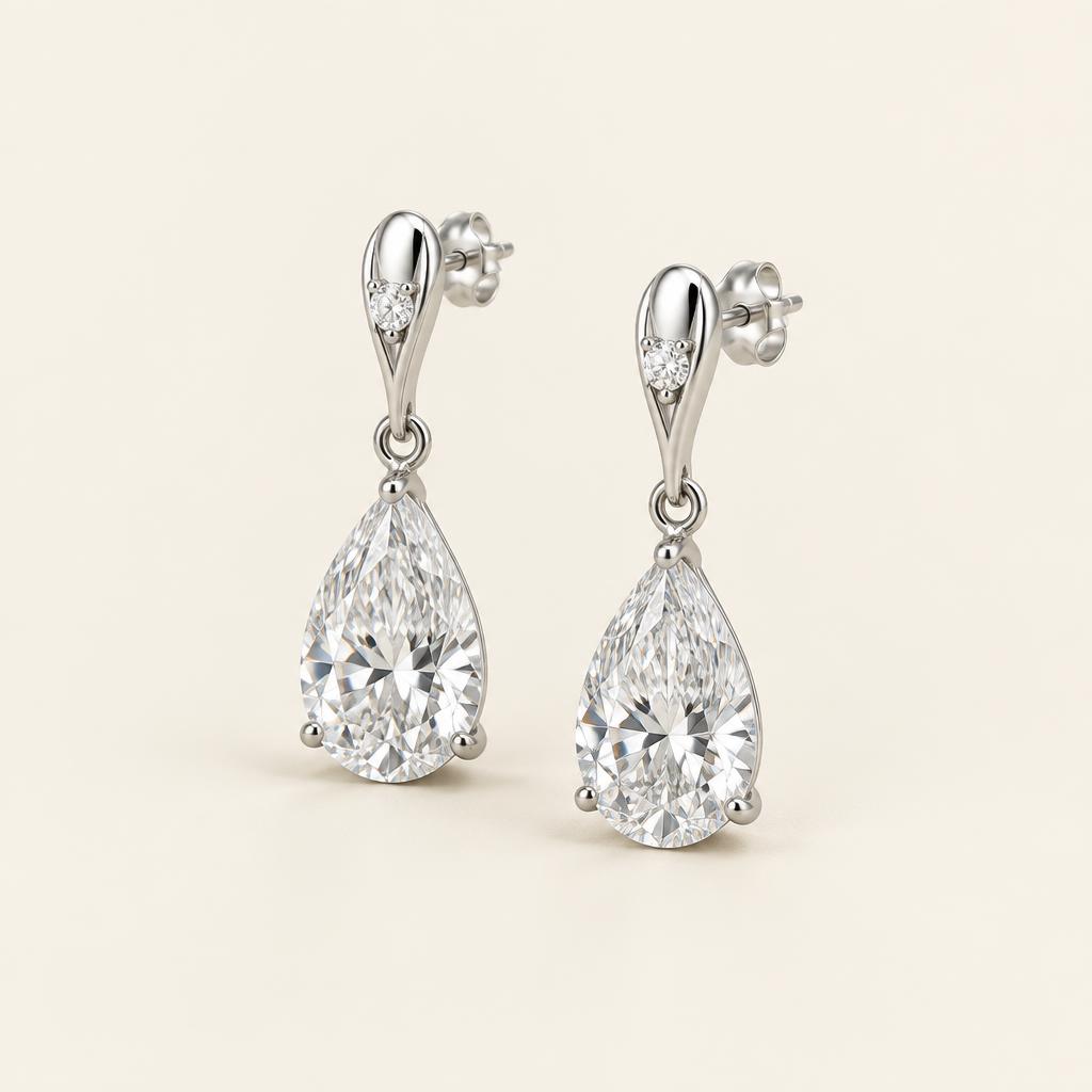 Illustrative matched pair: 2.00 CT TW Pear Lab-Grown Diamond Drop Earrings in 14K Gold