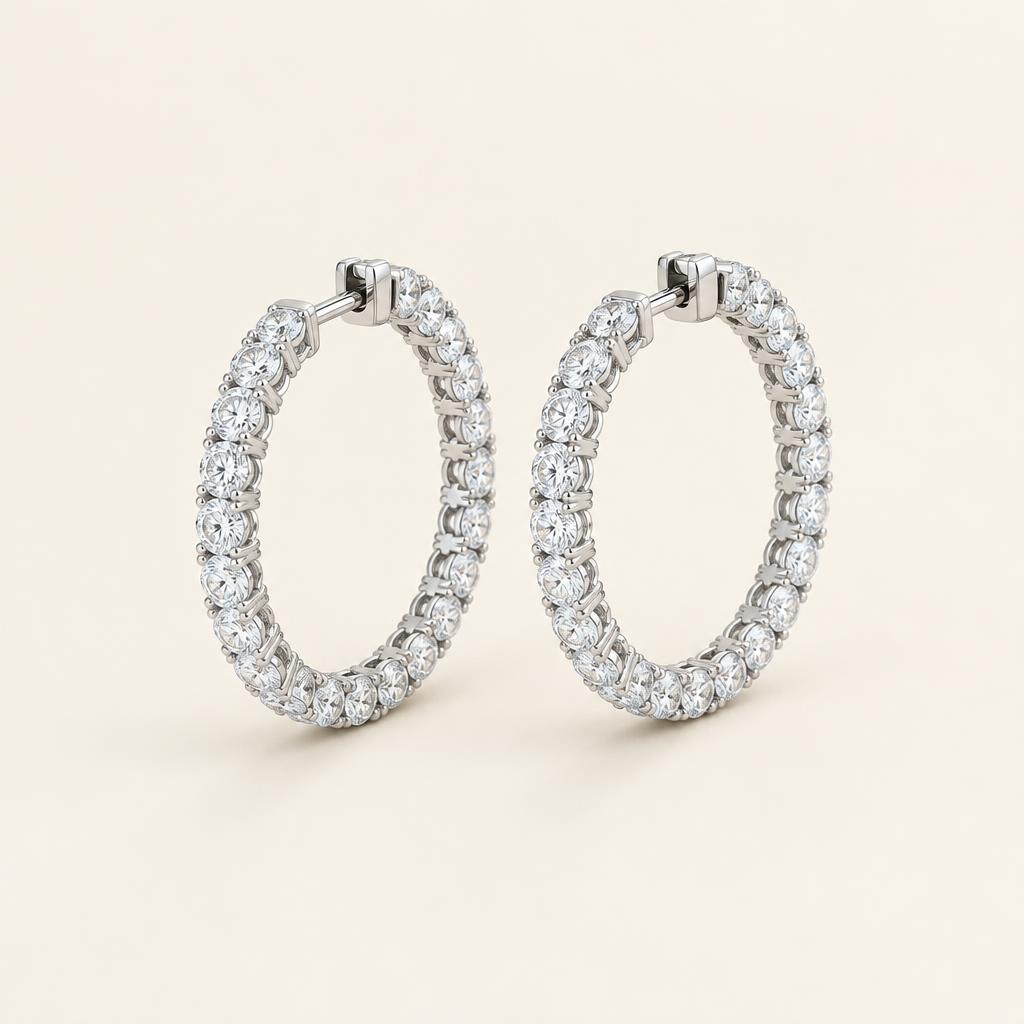 Illustrative matched pair: 3.00 CT TW Lab-Grown Diamond Tennis Hoop Earrings in 14K Gold