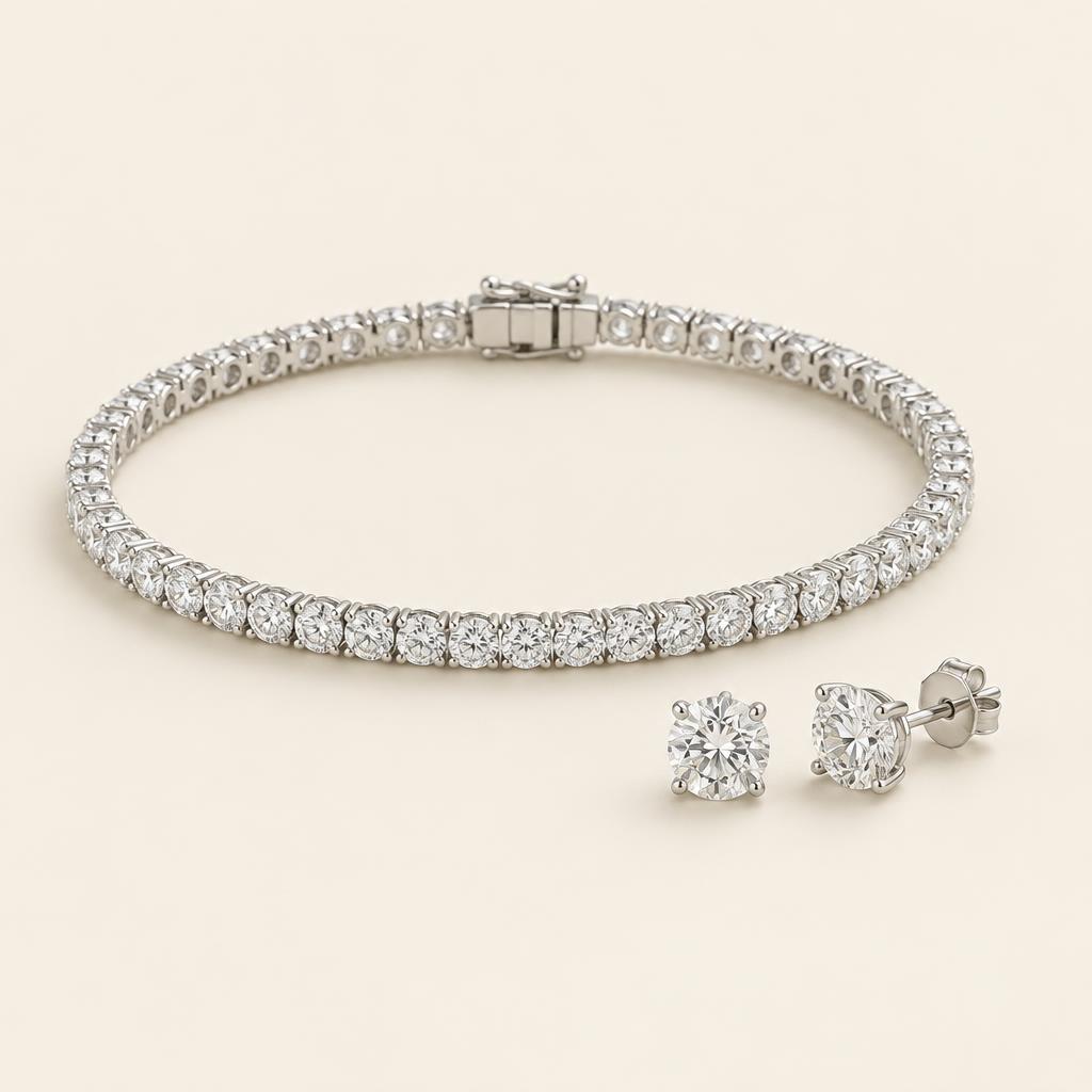 Illustrative Lab-Grown Diamond Tennis Bracelet & Stud Earrings Gift Set in 14K Gold