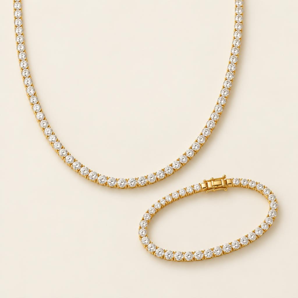 Illustrative Lab-Grown Diamond Tennis Necklace & Bracelet Gift Set in 14K Gold