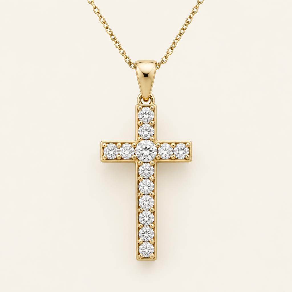 Illustrative 1.00 CT TW Lab-Grown Diamond Cross Pendant in 14K Gold