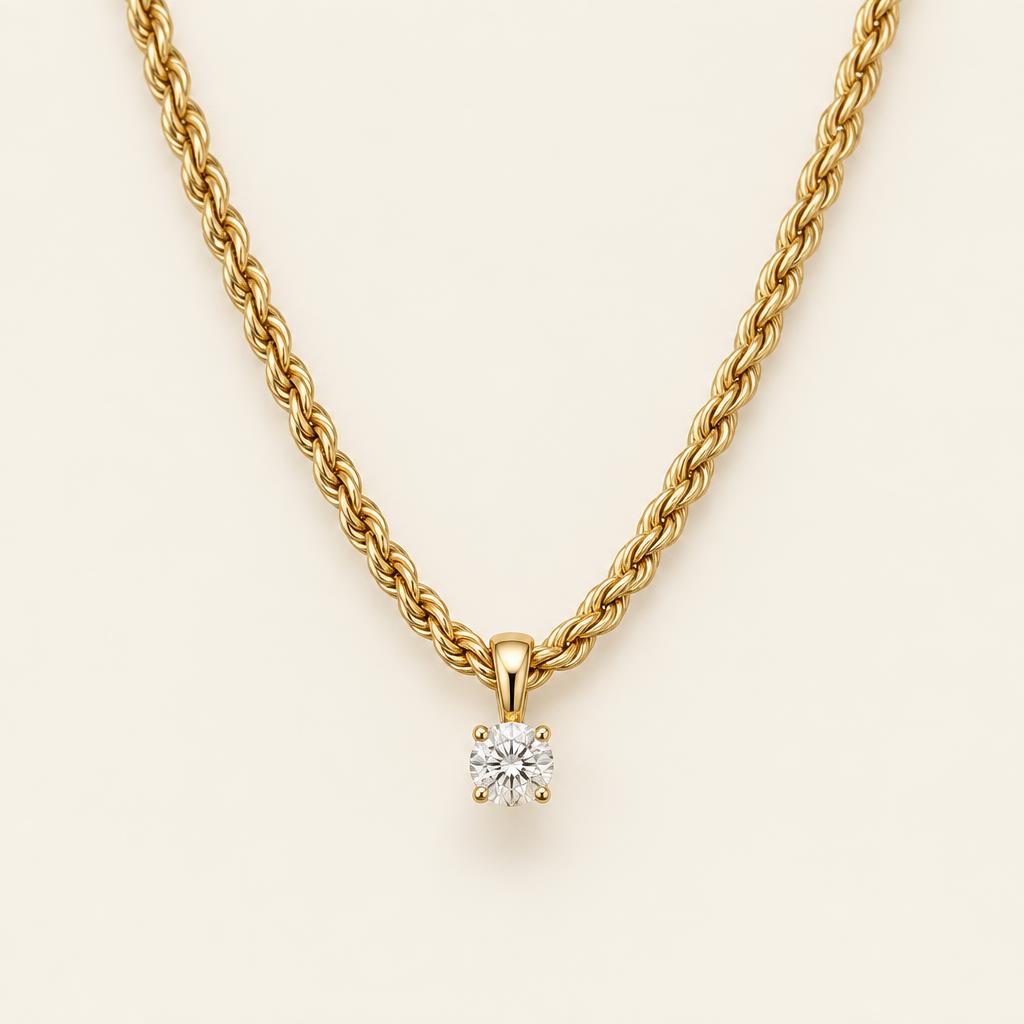 Illustrative 2.50 CT TW Lab-Grown Diamond Rope Chain Pendant in 14K Gold