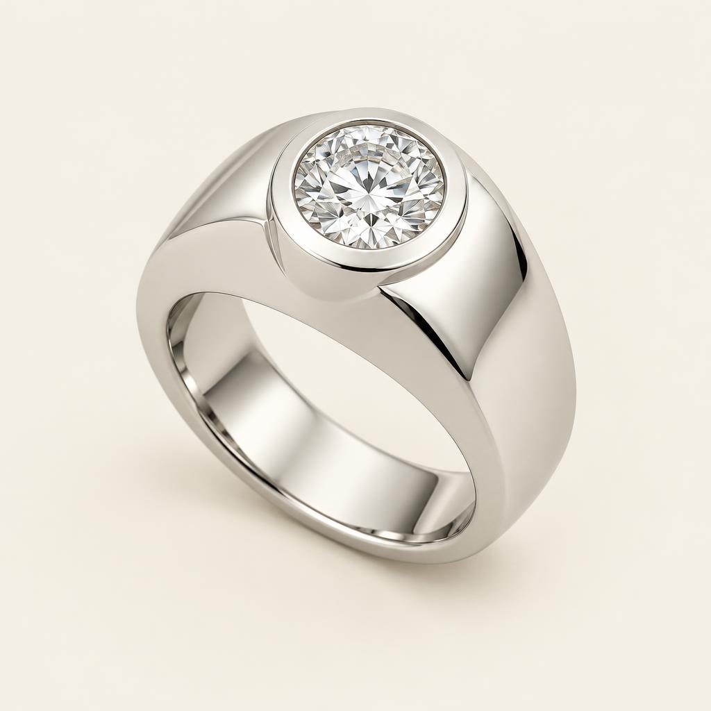 Illustrative 2.00 CT Round Lab-Grown Diamond Men's Bezel Solitaire Ring in 14K Gold