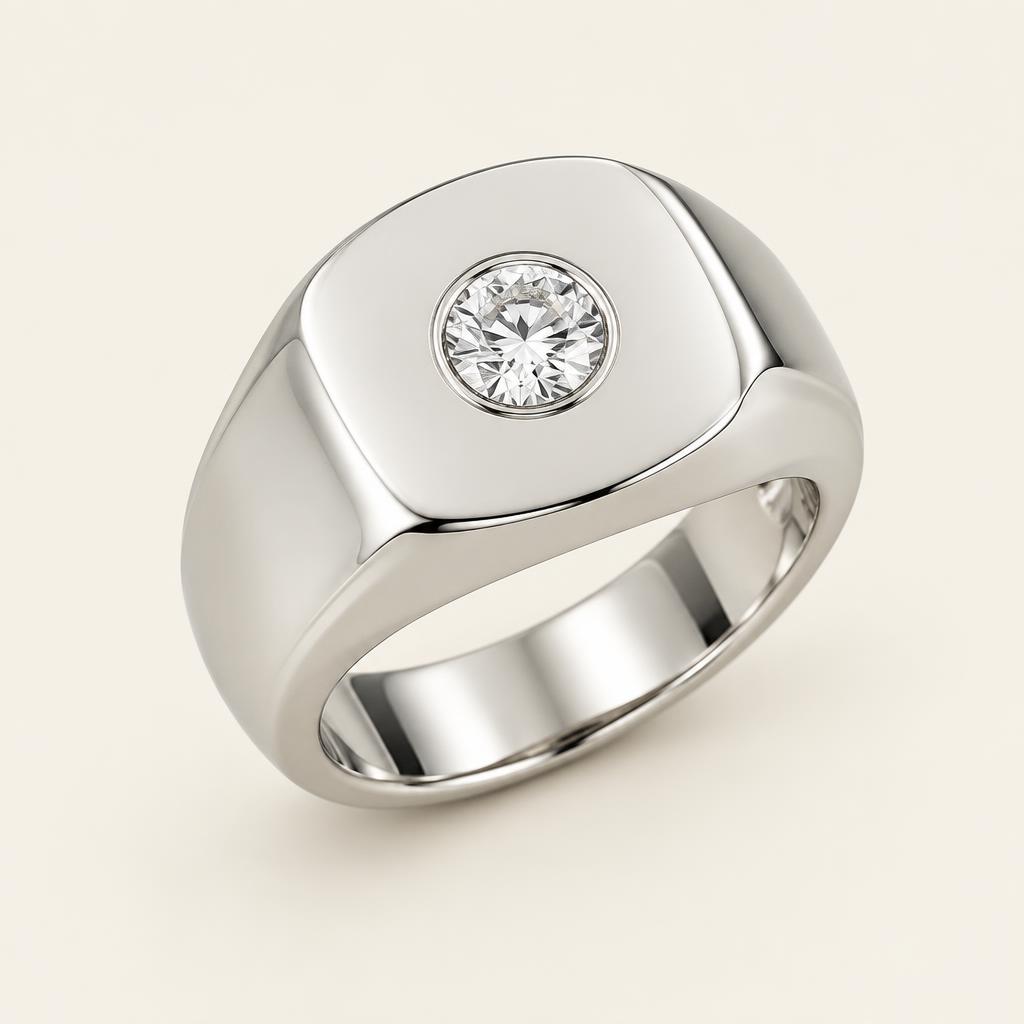 Illustrative 1.00 CT Round Lab-Grown Diamond Men's Signet Ring in 14K Gold