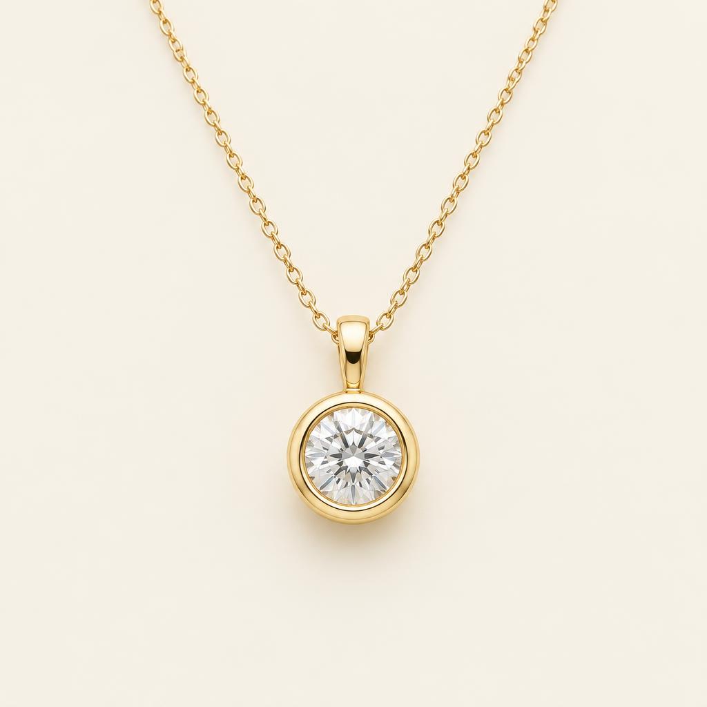 Illustrative 1.00 CT Bezel-Set Round Lab-Grown Diamond Pendant in 14K Gold