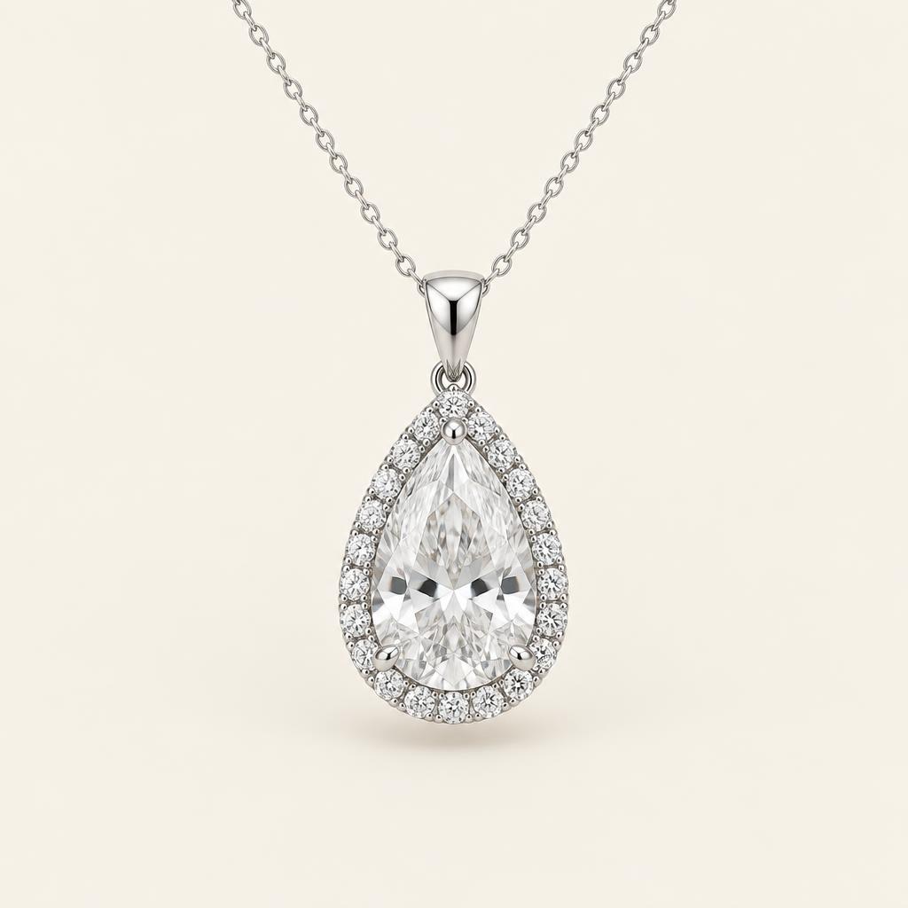 Illustrative 1.00 CT TW Pear Lab-Grown Diamond Halo Pendant in 14K Gold
