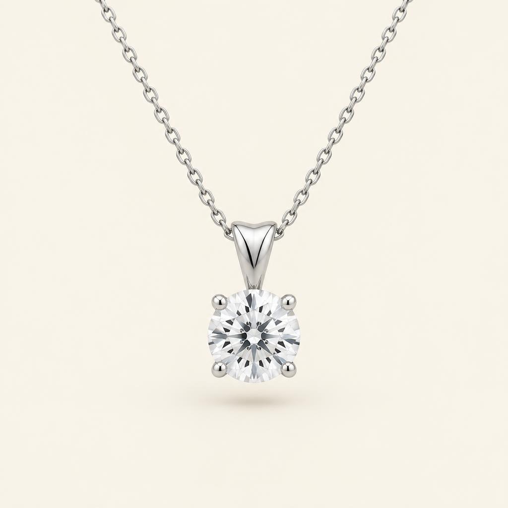 Illustrative 0.75 CT Round Lab-Grown Diamond Solitaire Pendant in 14K Gold