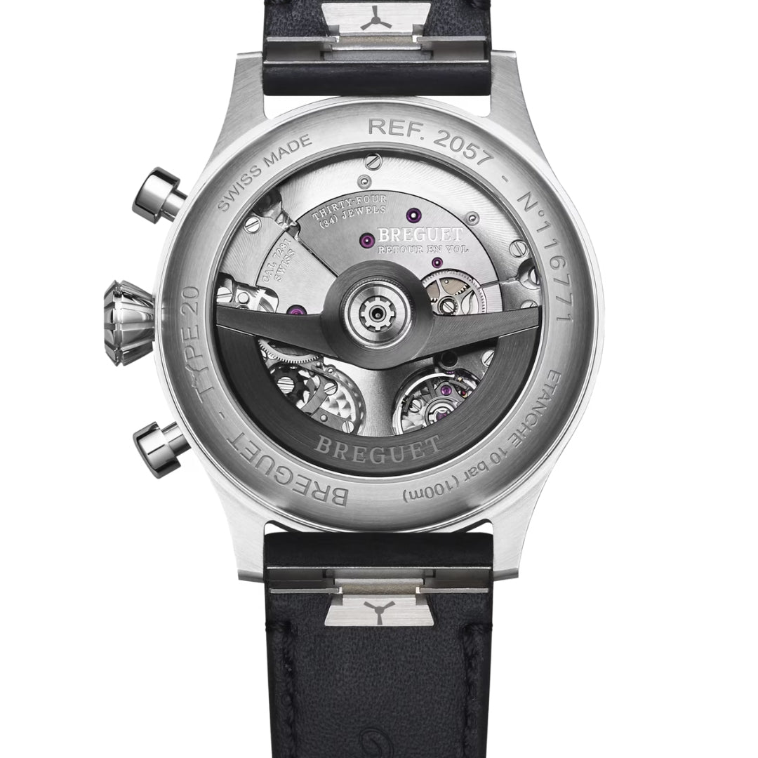 Breguet Type 20 2057ST/92/3WU Men’s 42mm Chronograph Watch – Stainless Steel, Black Dial, Calibre 7281, Leather Strap
