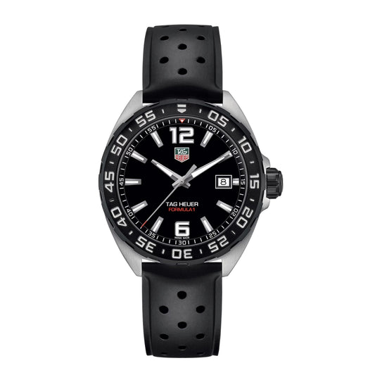 Tag Heuer Formula 1 WAZ1110.FT8023 – Men's 41mm Stainless Steel Quartz Sport Watch with Black Dial, Titanium Carbide Bezel & Rubber Strap