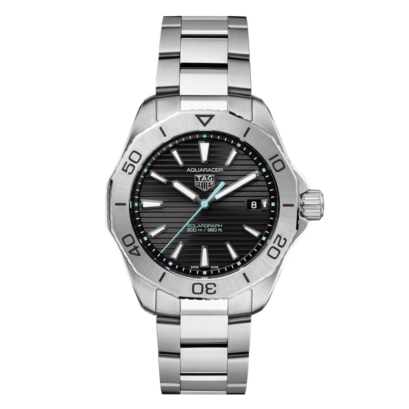 Tag Heuer Aquaracer WBP1114.BA0000 Men’s Solargraph 40mm Black Dial Quartz Watch – Stainless Steel Bracelet, 200M Water Resistant