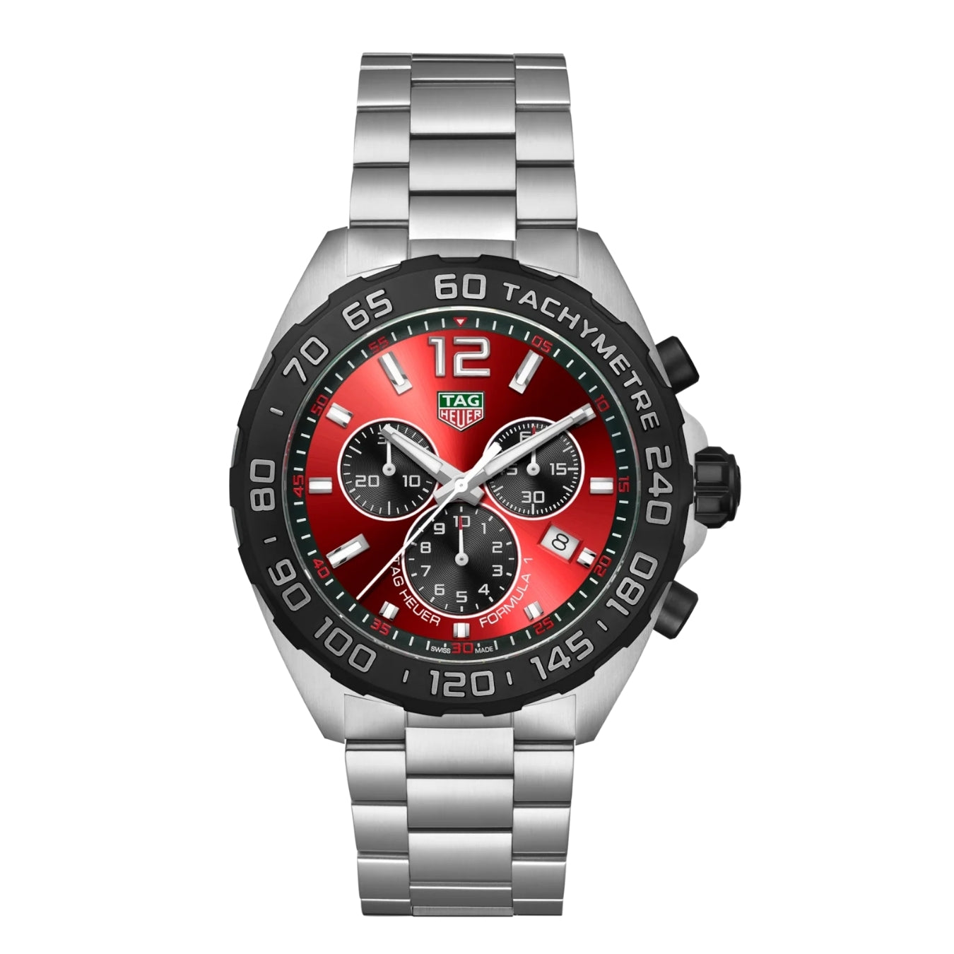 Tag Heuer Formula 1 CAZ101AN.BA0842 Men’s 43mm Quartz Chronograph Watch – Red Dial, Stainless Steel Bracelet, 200M Water Resistance