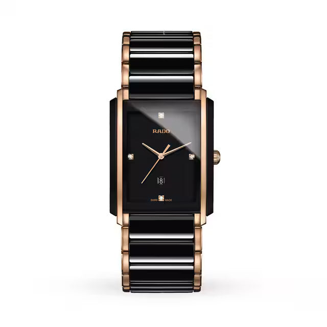Rado R20207712 – Men's Integral Quartz Watch, 41mm Black High-Tech Ceramic Case with Rose Gold PVD Accents, Diamond Hour Markers, ETA Caliber E61.111, 50M Water Resistance