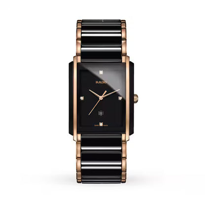 Rado R20207712 – Men's Integral Quartz Watch, 41mm Black High-Tech Ceramic Case with Rose Gold PVD Accents, Diamond Hour Markers, ETA Caliber E61.111, 50M Water Resistance
