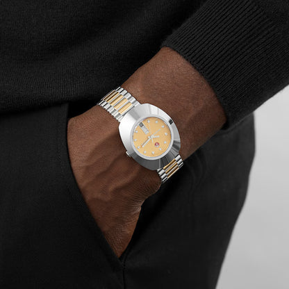 Rado R12408633 – Men's Original Diastar Automatic Watch, 35mm Two-Tone Stainless Steel Case with Champagne Diamond Dial, ETA 2836-2 Movement, 38-Hour Power Reserve