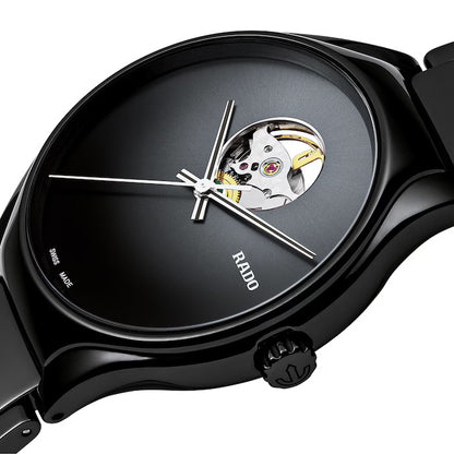 Rado R27107152 – Men's True Secret Automatic Watch, 40mm Black Ceramic Case & Bracelet, Transparent Back, Silver Hands, Sapphire Crystal, 50M WR