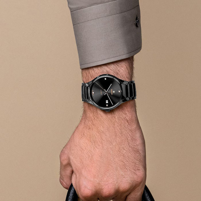 Rado R27057712 – Men's True Automatic Watch, 40mm Plasma High-Tech Ceramic Case with Grey Diamond Dial, Rose Gold-Tone Hands, Date Display, 50M Water Resistance