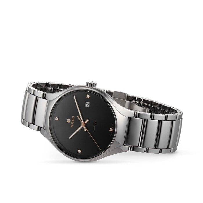 Rado R27057712 – Men's True Automatic Watch, 40mm Plasma High-Tech Ceramic Case with Grey Diamond Dial, Rose Gold-Tone Hands, Date Display, 50M Water Resistance