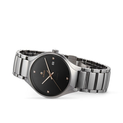 Rado R27057712 – Men's True Automatic Watch, 40mm Plasma High-Tech Ceramic Case with Grey Diamond Dial, Rose Gold-Tone Hands, Date Display, 50M Water Resistance