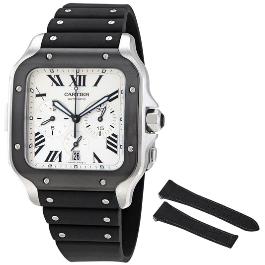 Cartier Santos XL Chronograph WSSA0017 – 43mm Automatic Men’s Watch, Silver Dial, Black ADLC Bezel